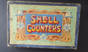EDWARDIAN GAMES COUNTERS. Rare Art Nouveau Box with Original Shell Games Counters. Extremely Rare Survivor; c 1910
