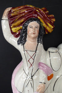 LARGE Antique STAFFORDSHIRE Figurine of a Country Couple Back from Harvest; Height 12 1/2 inches