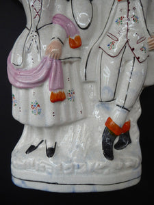 LARGE Antique STAFFORDSHIRE Figurine of a Country Couple Back from Harvest; Height 12 1/2 inches