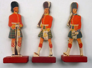 1950s Box of Printed Card Toy Soldiers with Wooden Stands. MASCOT