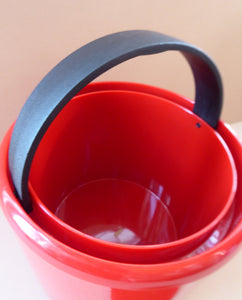1970s BODUM JORGENSEN Red and Black Plastic Ice Bucket. Fabulous Styling with Concealed Black Carry Handle