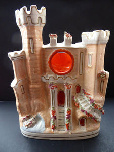 LARGE Antique Flat Back Staffordshire Pottery Baronial Castle Watch Holder