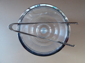 1970s SPACE AGE Clear Plastic Ice Bucket with Silver Chrome Trims. Original Stainless Steel Ice Tongs
