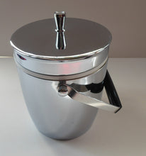 Load image into Gallery viewer, 1970s JAPANESE SPACE AGE Ice Bucket. Shiny Chrome Finish with Black &amp; Chrome Swing Handle
