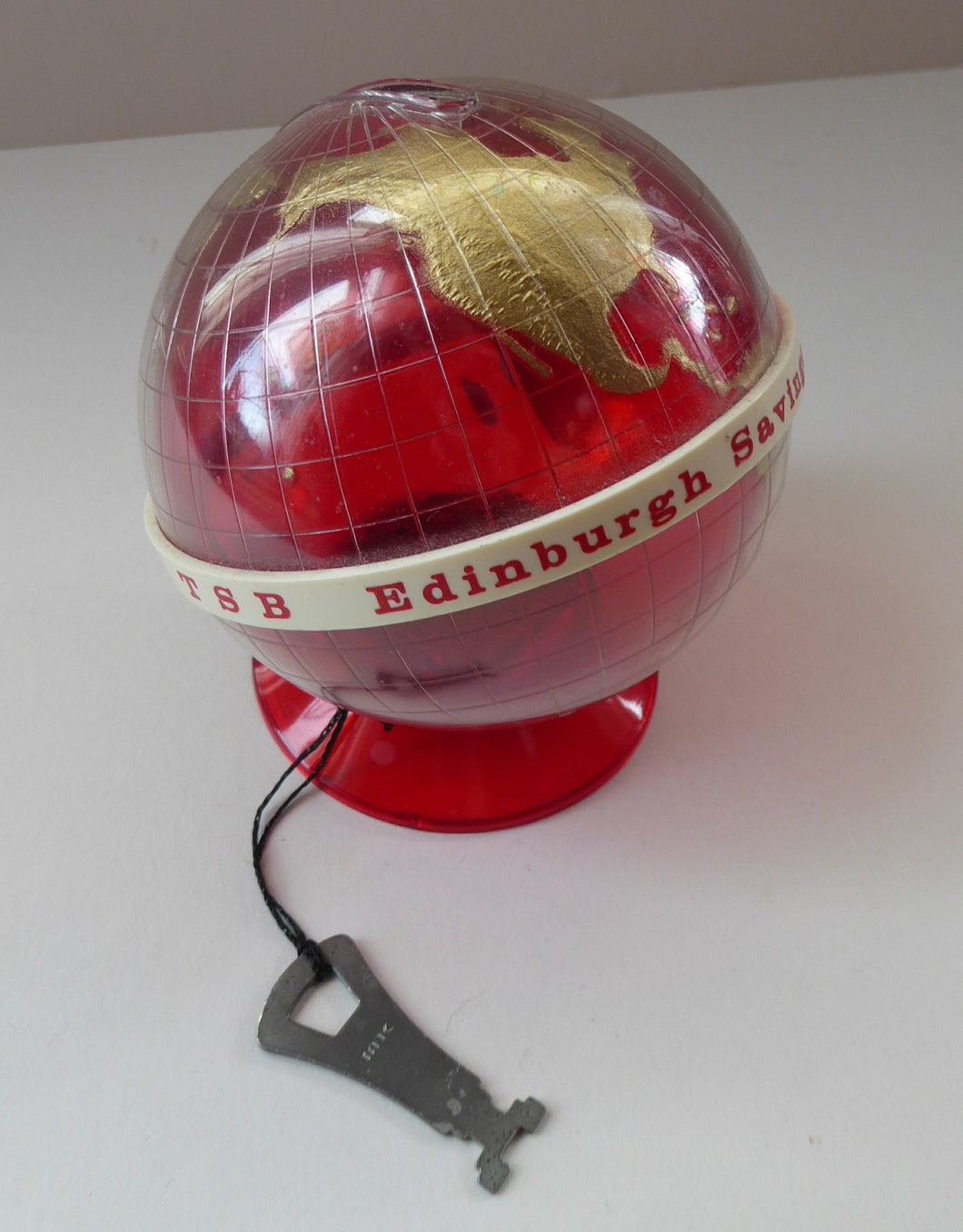 Original 1960s Issue Money Bank in the Form of a World Globe. Made in Finland for Edinburgh Savings Bank