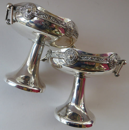 1930s Solid Silver Miniature Footed Dishes with Celtic Decoration by Henry Matthews