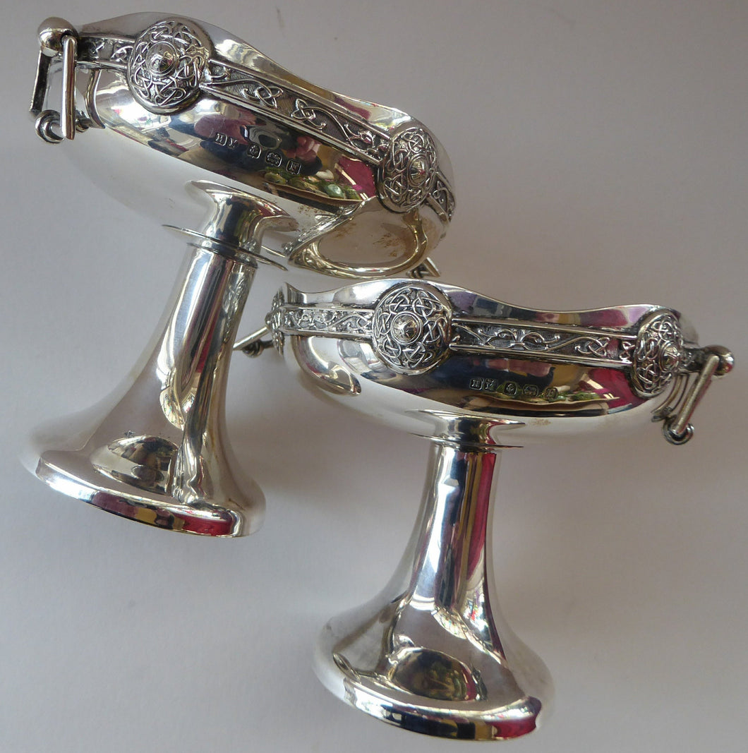 1930s Solid Silver Miniature Footed Dishes with Celtic Decoration by Henry Matthews