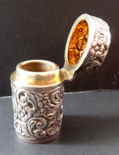 Load image into Gallery viewer, Victorian ART NOUVEAU Solid Silver Hinged Lid Pot with Scrolling Foliage Pierced Decoration. Clear Glass Fitted Interior. Hallmarked 1900
