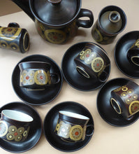Load image into Gallery viewer, COMPLETE SET. Vintage 1960s DENBY Arabesque Tea Set. Teapot, Milk Jug, Lidded Sugar Bowl, Six Cups and Saucers
