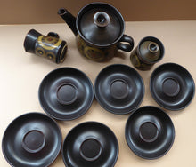 Load image into Gallery viewer, COMPLETE SET. Vintage 1960s DENBY Arabesque Tea Set. Teapot, Milk Jug, Lidded Sugar Bowl, Six Cups and Saucers
