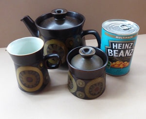 COMPLETE SET. Vintage 1960s DENBY Arabesque Tea Set. Teapot, Milk Jug, Lidded Sugar Bowl, Six Cups and Saucers
