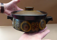 Load image into Gallery viewer, LARGE 1960s DENBY Arabesque Lidded Casserole Dish. Diameter 8 1/2 inches
