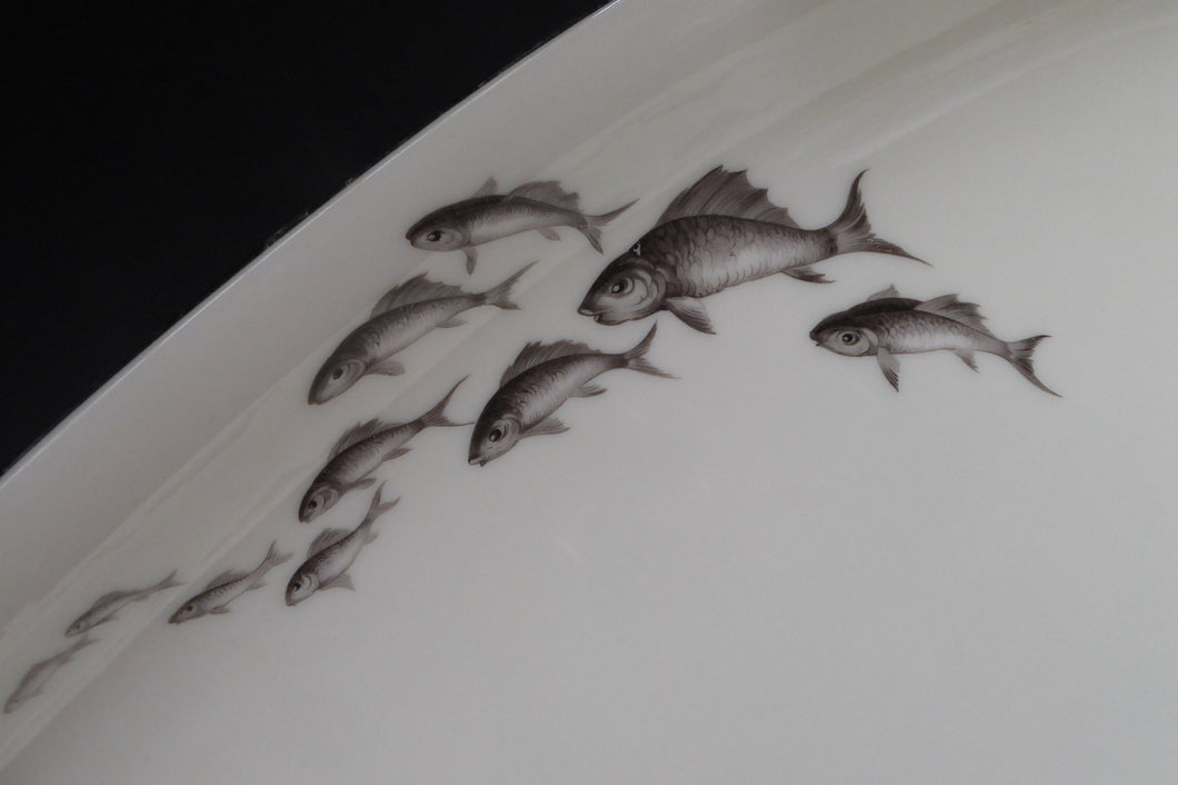 MASSIVE Thomas (Rosenthal) 1940s ART DECO Leaping Fish Plates. 24 1/2 inches long
