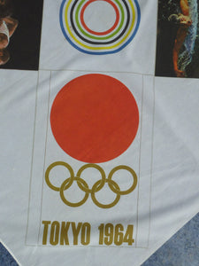 RARE 1960s Olympic Games Souvenir Head Scarf. Genuine Original Toyko Olympic Games 1964. KAMEKURA YUUSAKU Design