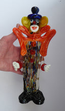 Load image into Gallery viewer, LARGE 11 3/4 inches Vintage MURANO GLASS Clown. Blue Top Hat and Massive Butterfly Like Orange Bow
