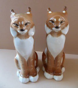 Vintage RUSSIAN USSR Lomonosov Porcelain Lynx or Wild Cat Figurine. 8 1/4 inches in height