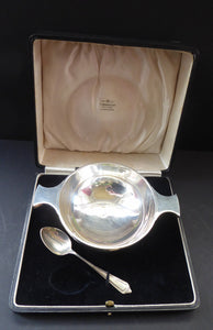 1930s Large Size SOLID SILVER Quaich. Stylish Deco Shape in Original Box. Hallmarked 1936 and Inscribed "Ann" on the side