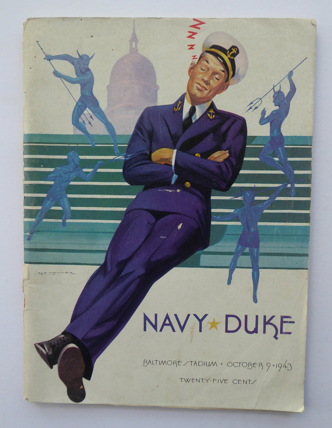1943 US College Football Game Programme Navy vs Duke NCAA. Baltimore Stadium. Rare Publication