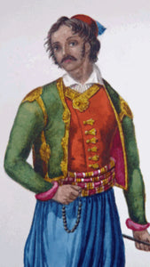 MALTESE ART. Early 19th Century Watercolour Costume Studies by Vincenzo Feneck. Algerian Gentleman with Long Pipe