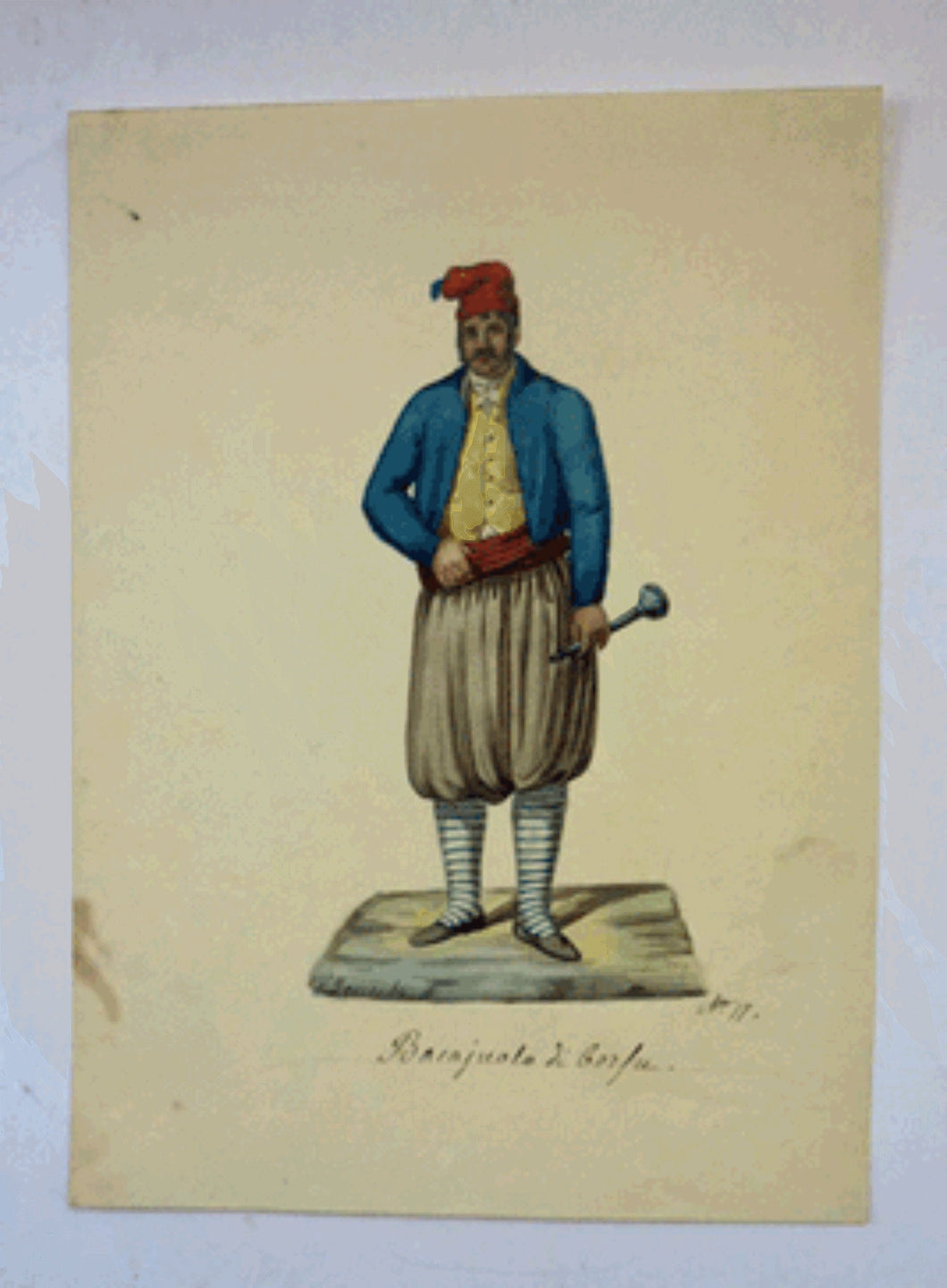MALTESE ART. Early 19th Century Watercolour Costume Studies by Vincenzo Feneck. A Gentleman from Corfu