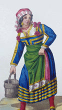 Load image into Gallery viewer, MALTESE ART. Early 19th Century Watercolour Costume Studies by Vincenzo Feneck.  Neapolitan Lady Carrying a Pail of Water
