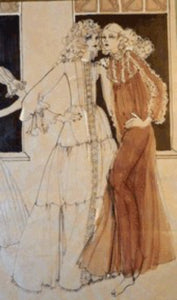 1960s Vintage Original Fashion Drawing Showing Three Glamour Models in La Mode Outfits