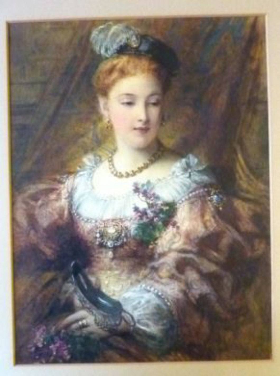 Swedish Art Watercolour Egron Sillif Lundgren 19th Century Lady Dressed for a Masked Ball