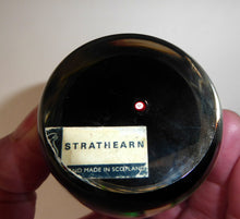 Load image into Gallery viewer, Sweet Vintage Strathearn Paperweight with delicate little upright dark blue flower. Paper label &amp;  S75 millefiori signature cane
