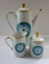 Load image into Gallery viewer, Vintage 1960s Polish Porcelain Coffee Set Abstract Blue Flowers
