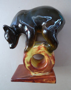 1950s RUSSIAN Konakovo Majolica Acrobatic Bear - with 3NK (or Zeke / Zik mark). Made in the USSR.