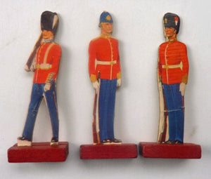 1950s Box of Printed Card Toy Soldiers with Wooden Stands. MASCOT