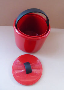 1970s BODUM JORGENSEN Red and Black Plastic Ice Bucket. Fabulous Styling with Concealed Black Carry Handle