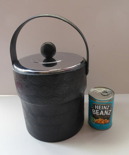 1970s Ice Bucket. White Plastic Interior with Embossed Black Polka Dot Exterior