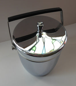 1970s JAPANESE SPACE AGE Ice Bucket. Shiny Chrome Finish with Black & Chrome Swing Handle
