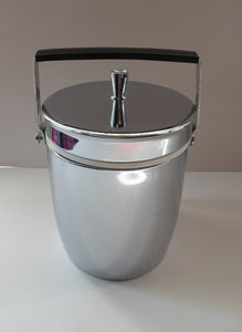 1970s JAPANESE SPACE AGE Ice Bucket. Shiny Chrome Finish with Black & Chrome Swing Handle