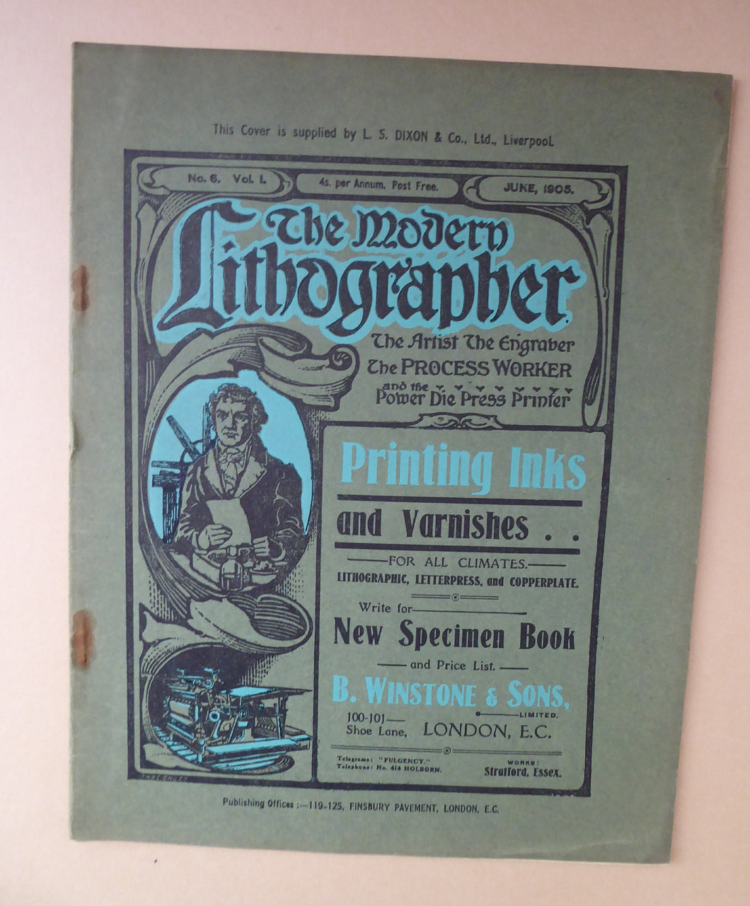 RARE 1905 ART MAGAZINE. The Modern Lithographer. Published London June 1905; Includes Genuine Art Nouveau Lithograph