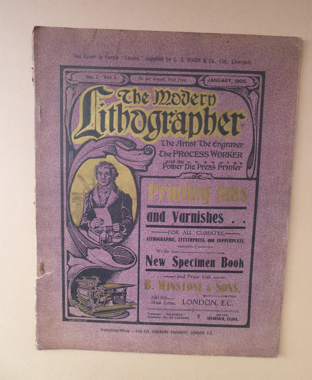 RARE 1905 ART MAGAZINE. The Modern Lithographer. Published London January 1905; Includes Genuine Art Nouveau Lithograph