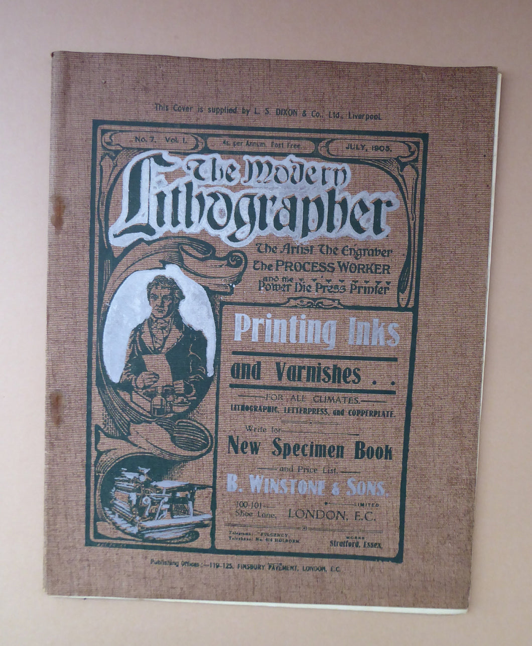 RARE 1905 ART MAGAZINE. The Modern Lithographer. Published London July 1905; Includes Genuine Art Nouveau Lithograph