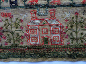 1821 ANTIQUE Embroidered Sampler. Genuine Scottish Regency Textile. White House Decoration by Margaret Jack of Troon