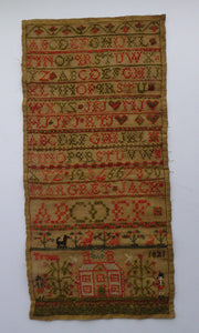 1821 ANTIQUE Embroidered Sampler. Genuine Scottish Regency Textile. White House Decoration by Margaret Jack of Troon
