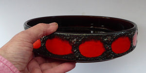 WEST GERMAN SCHEURICH Large Shallow Bowl with Fat Lava Glaze to Exterior. Model 342-28