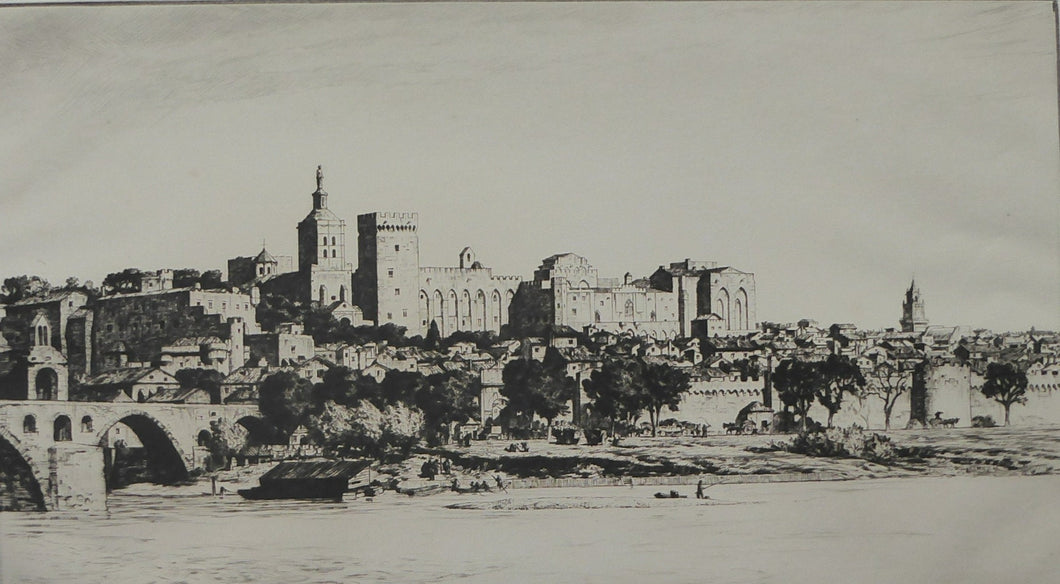Stanley Anderson Drypoint Etching Avignon from the Rhone 1920s