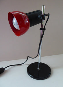 VINTAGE 1970s / 1980s  Red Enamel Metal Desk Lamp with Finger Switch. Good Condition