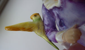 Vintage Royal Worcester Figurine The Parakeet. Modelled by Freda Doughty (3087). Rarer Purple Colour and Yellow Bird. PERFECT