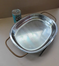 Load image into Gallery viewer, 1960s DANISH LUNDTOFTE Stainless Steel Serving Dish. Rare with Original Metal Cane Coated Serving Stand
