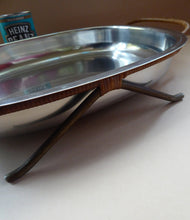 Load image into Gallery viewer, 1960s DANISH LUNDTOFTE Stainless Steel Serving Dish. Rare with Original Metal Cane Coated Serving Stand
