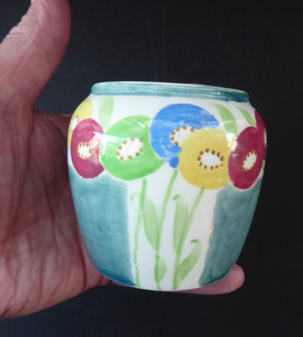 SCOTTISH POTTERY. Sweet Little 1920s BOUGH Ceramic Pot or Miniature Vase. Pretty Hand Painted Floral Design