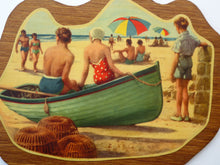 Load image into Gallery viewer, STRANGE 1950s Wooden Plate Mats - with Stylish Seaside or 1950s Beach Illustrations on each
