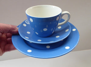 TG GREEN Cornishware  1960s Blue Domino Trio: Cup, Saucer and Side Plate