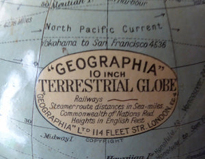 Terrestrial Globe by Geographica Ltd. 1930s ART DECO Desk Top Spinning Globe.